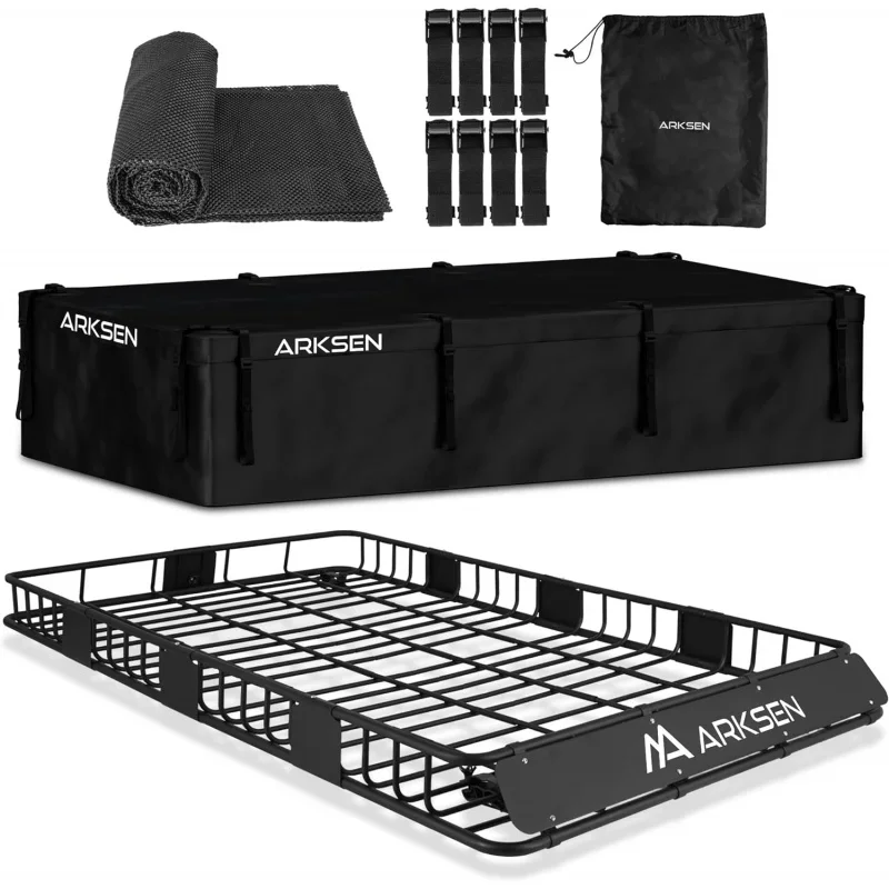 ARKSEN 84x50 Inch Universal Extra Wide 150LB Heavy Duty Roof Rack Cargo with 500D PVC Waterproof Cargo Bag, Car Top Luggage Ho
ARKSEN 84x50 Inch Universal Extra Wide 150LB Heavy Duty Roof Rack Cargo with 500D PVC Waterproof Cargo Bag, Car Top Luggage Ho