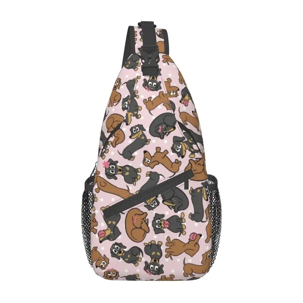 

Cute Dachshund Cuties Sling Chest Crossbody Bag Men Cool Cartoon Dackel Sausage Dog Shoulder Backpack for Hiking