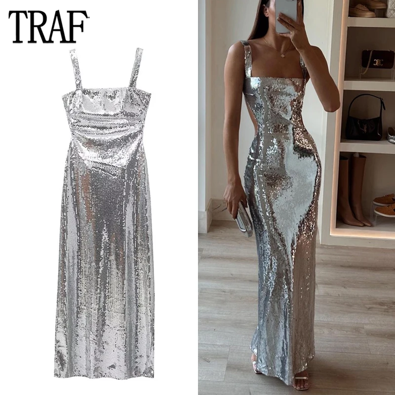 TRAF Sequin Long Dresses for Women Silver Slip Maxi Dress Woman Sexy Backless Party Womens Dresses Glitter Bodycon Female Dress
TRAF Sequin Long Dresses for Women Silver Slip Maxi Dress Woman Sexy Backless Party Womens Dresses Glitter Bodycon Female Dress