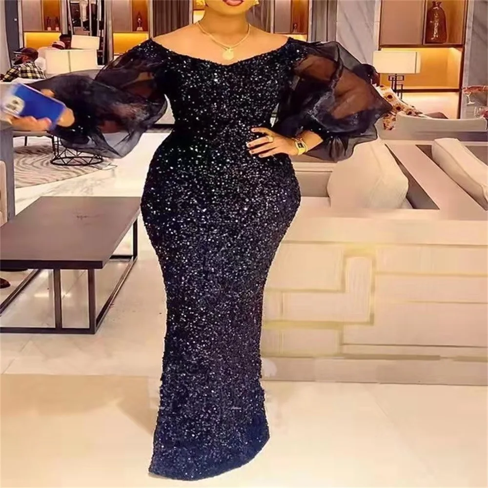 Women's Luxury Sparkly Evening Party Dress V-neck Puff Sleeve Sexy Formal Prom Dresses Black Floor Length Bodycon Cocktail Gown
Women's Luxury Sparkly Evening Party Dress V-neck Puff Sleeve Sexy Formal Prom Dresses Black Floor Length Bodycon Cocktail Gown