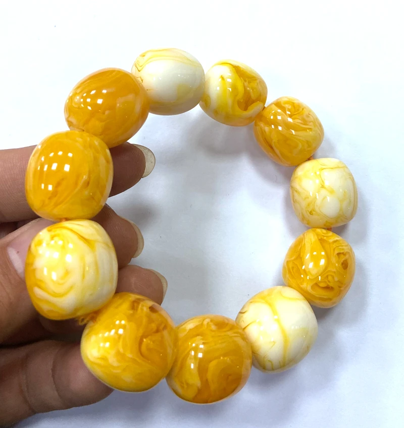 

Certificate 20*21mm Drum Natural Mexican Yellow Amber Beads Bracelet 7.5"