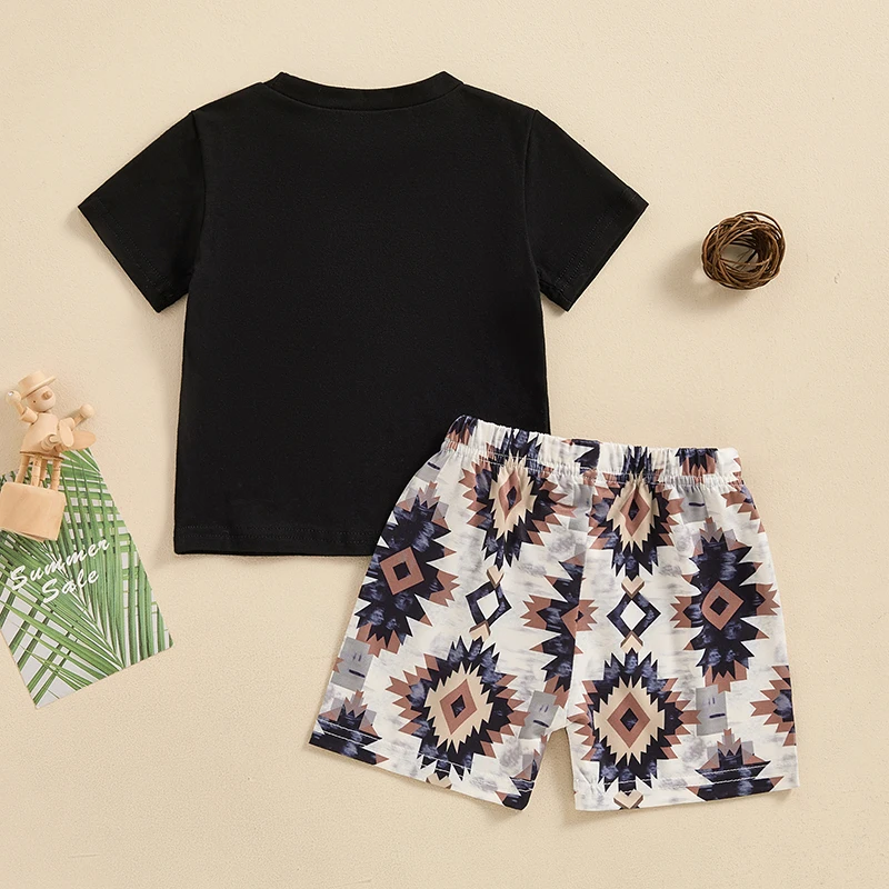 Baby Boy Summer Outfit Crew Neck Short Sleeve Black T-shirts Geometric Pattern Elastic Waist Shorts Tracksuit 2Pcs Clothes Set
Baby Boy Summer Outfit Crew Neck Short Sleeve Black T-shirts Geometric Pattern Elastic Waist Shorts Tracksuit 2Pcs Clothes Set