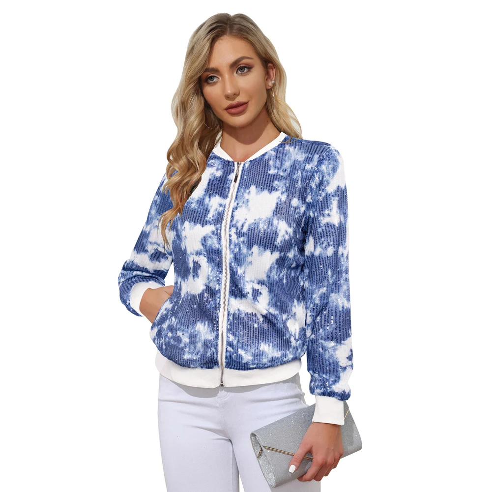 KK Women's Coat Sequined Tie Dye Printed Party Jacket Spring Autumn Long Sleeve Zip Up Base Ball Collar Coat Outerwear
KK Women's Coat Sequined Tie Dye Printed Party Jacket Spring Autumn Long Sleeve Zip Up Base Ball Collar Coat Outerwear