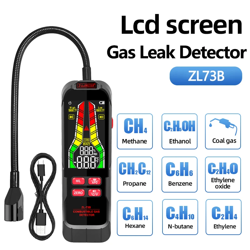 

K50 ZL73B Gas Leak Detector Rechargeable Sound Alarm Combustible Flammable Natural Methane Liquefied Petroleum Gas Analyzer