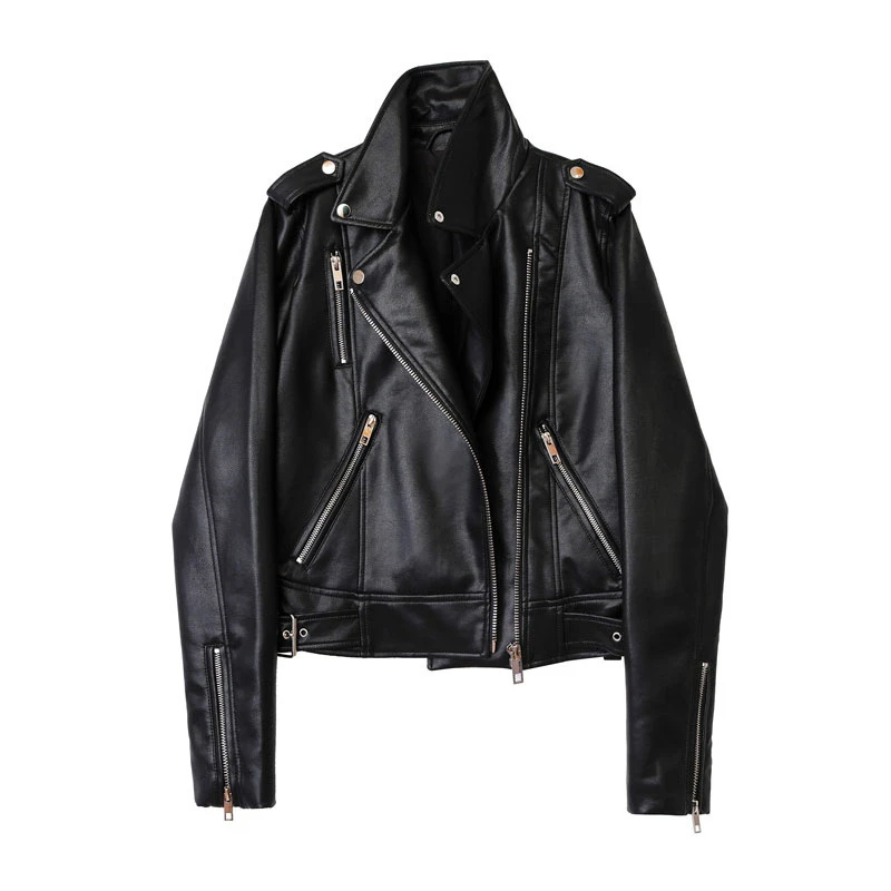 Zipper Belt Faux-leather Jacket Women's Fashion Town Down Collar Cycling Jacket Female Spring Long Sleeve Black Coats
Zipper Belt Faux-leather Jacket Women's Fashion Town Down Collar Cycling Jacket Female Spring Long Sleeve Black Coats