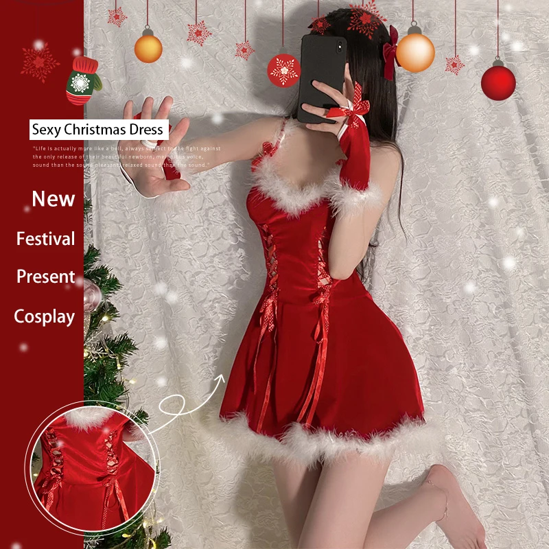 Christmas Uniform Gift Sleepwear Women Night Dress with Glove Velvet Sexy Lingerie Party Nightgown Camisole Cosplay Home Suit
Christmas Uniform Gift Sleepwear Women Night Dress with Glove Velvet Sexy Lingerie Party Nightgown Camisole Cosplay Home Suit