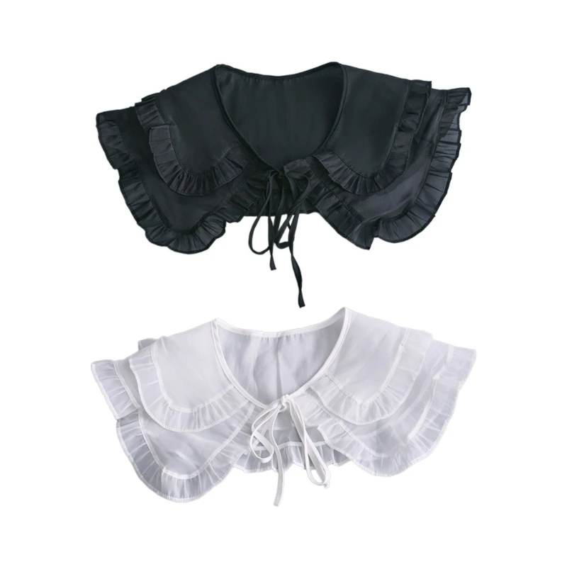 Lettuce Ruffle Trim Faux Collar for Women Elegant Layered Big Shawl Wrap Detachable Lace-Up Capelet Clothing Accessory
Lettuce Ruffle Trim Faux Collar for Women Elegant Layered Big Shawl Wrap Detachable Lace-Up Capelet Clothing Accessory