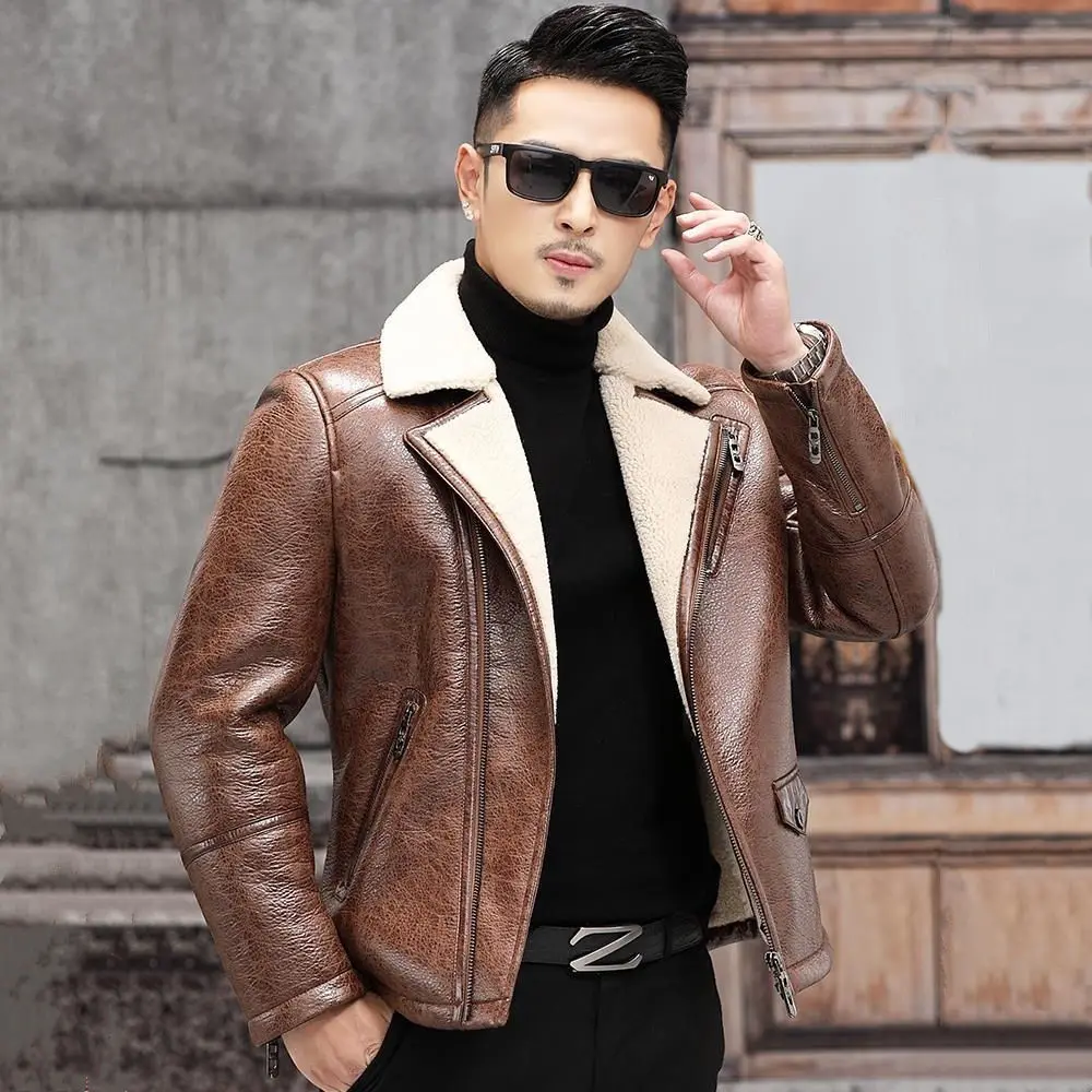 Winter Men's Leather Jacket Natural Sheep Sharing Fur In One Fur Coat Man Clothing Thicken Warm Shearling Coat Chaquetas B379
Winter Men's Leather Jacket Natural Sheep Sharing Fur In One Fur Coat Man Clothing Thicken Warm Shearling Coat Chaquetas B379