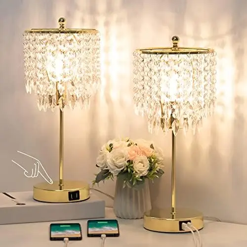 Table Lamp Set of 2, 3-Way Dimmable Nightstand Lamp with 2 USB Charging Ports, Gold Bedside Lamp for Bedroom, Touch Lamp with El
Table Lamp Set of 2, 3-Way Dimmable Nightstand Lamp with 2 USB Charging Ports, Gold Bedside Lamp for Bedroom, Touch Lamp with El
