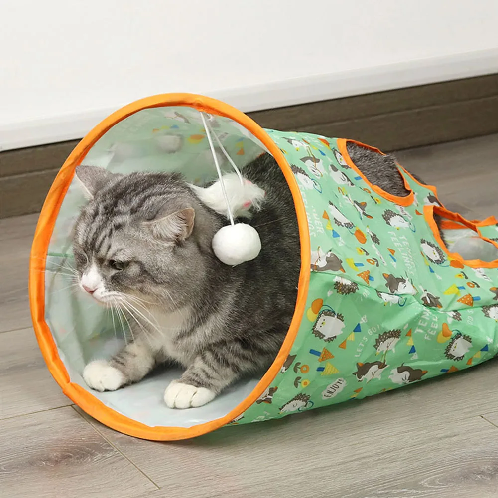 

Cats Tunnel Bag Pet Cat Toys Play Tube Kitty Training Interactive Playing Fun Toy Dangling Mouse Crinkle Sounds Tunnel with Ball