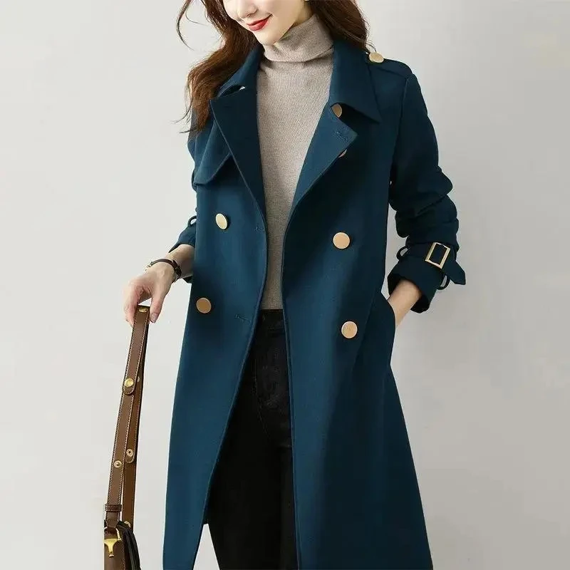 

Women's Mid-Length Windbreakers Overcoat 2024 New Spring Autumn Fashion Slim Belt High-End Double-breasted Casual Trench Coat