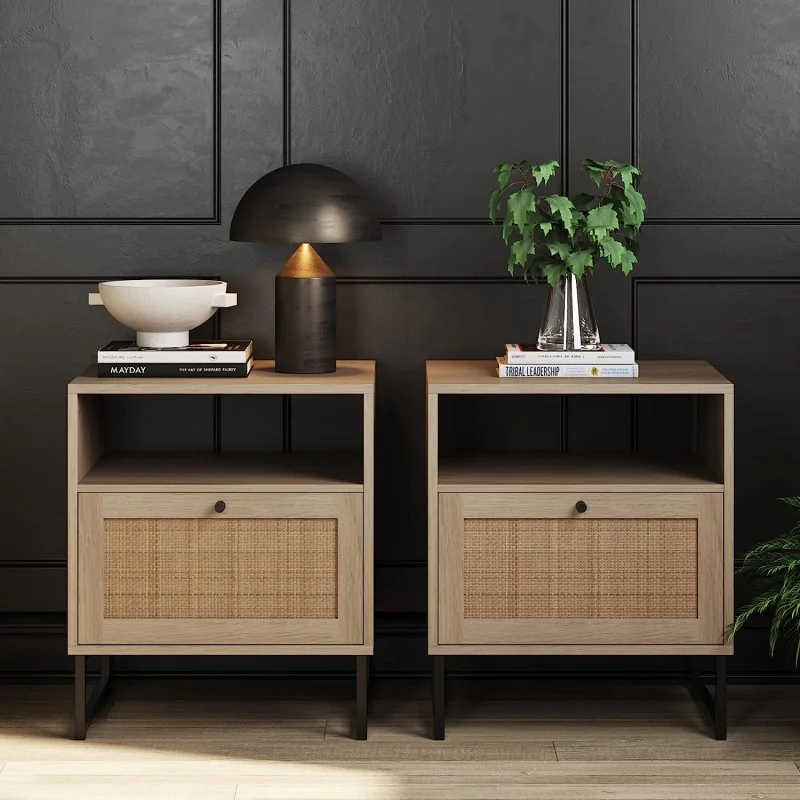Nathan James Mina Rattan Wood End Side Accent Table Nightstand with Storage for Living Room or Bedroom, Set of 2, Oak/Black
Nathan James Mina Rattan Wood End Side Accent Table Nightstand with Storage for Living Room or Bedroom, Set of 2, Oak/Black