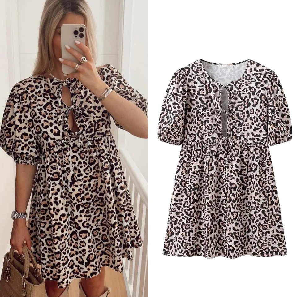 TRAF 2024 Women's White Puff Short Sleeve Midi Dress O Neck Hollow Tie Skirt Leopard Print Summer Dress Vestidos
TRAF 2024 Women's White Puff Short Sleeve Midi Dress O Neck Hollow Tie Skirt Leopard Print Summer Dress Vestidos