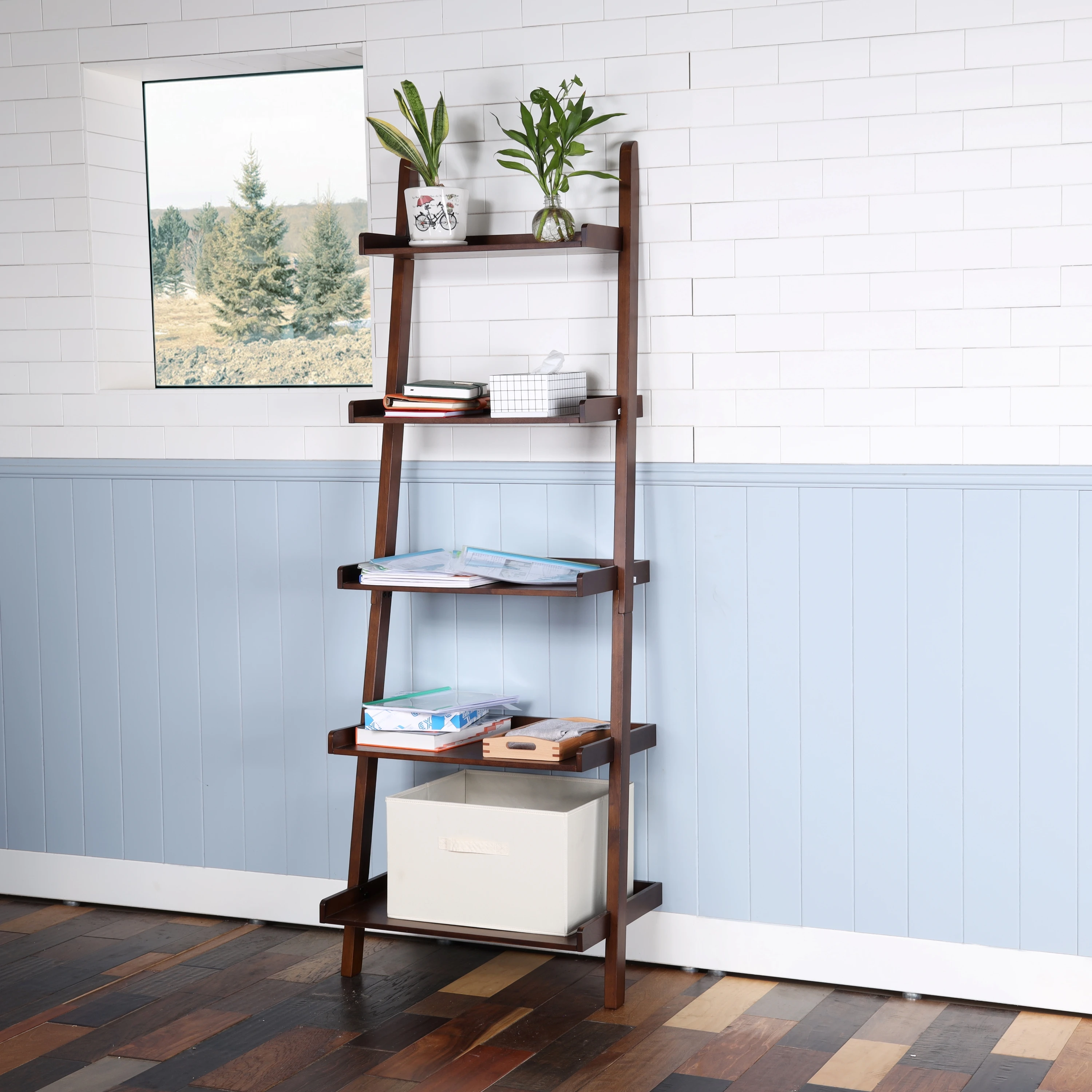5-Tier Ladder Shelf Industrial Style Shelf, Ladder Shelf Open Storage Rack Wood Ladder Shelf,Freestanding Ladder Shelves
5-Tier Ladder Shelf Industrial Style Shelf, Ladder Shelf Open Storage Rack Wood Ladder Shelf,Freestanding Ladder Shelves