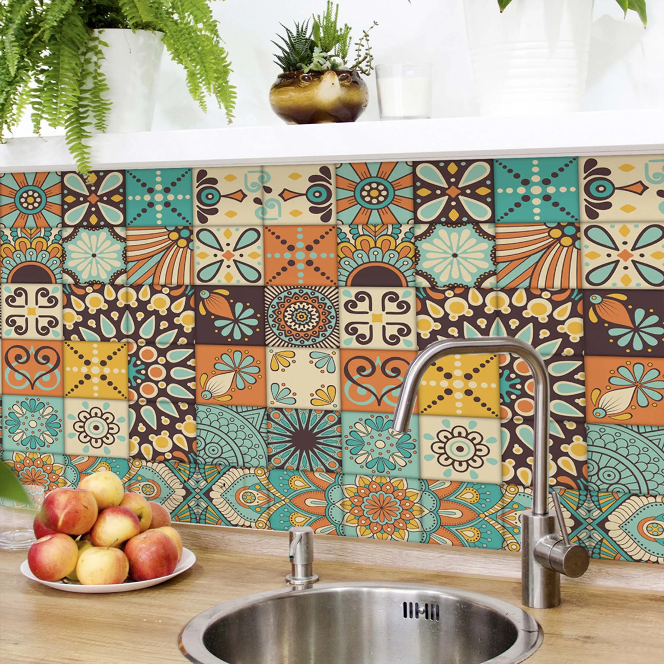 

Wallpaper Home Decoration Colorful Floral Mosaic Boho Magnet Cover Decal Wall Sticker for Home Bedroom Kitchen Cabinets