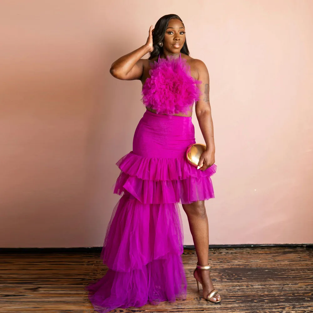 Sexy Fuchsia 2 Pieces Women Maxi Dresses To Party Handmade Flower Top And Asymmetrical Skirt Ffemale Set Maxi Gowns
Sexy Fuchsia 2 Pieces Women Maxi Dresses To Party Handmade Flower Top And Asymmetrical Skirt Ffemale Set Maxi Gowns