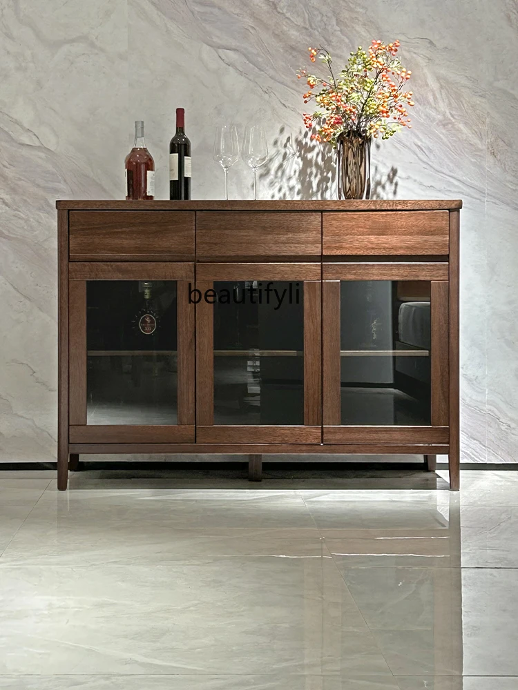 

Modern Minimalist Solid Wood Dining Side Integrated Wall Household Bowl Cabinet Walnut Tea Locker living room furniture