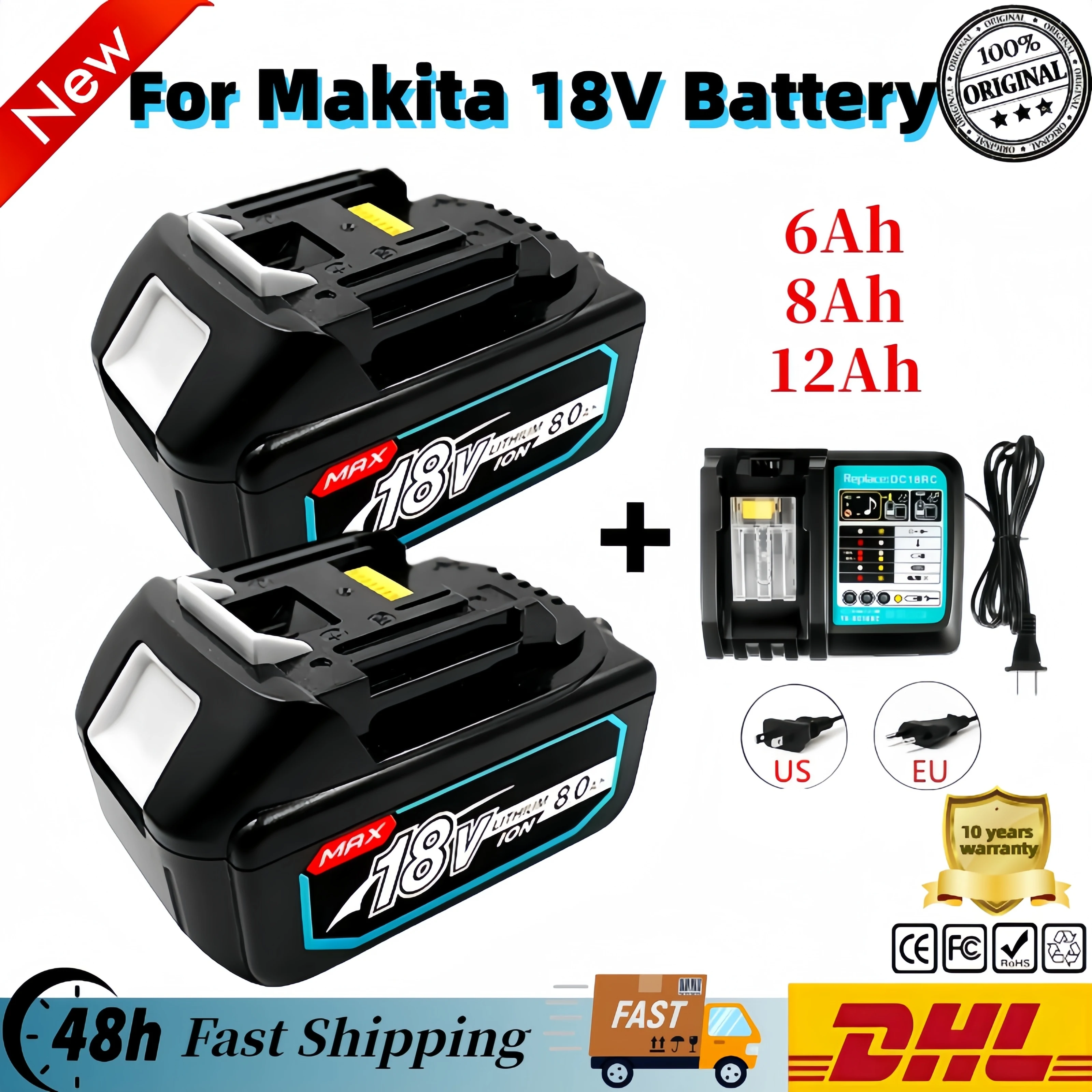 

For Makita 18V 6.0 8.0Ah Rechargeable Battery For Makita Power Tools with LED Li-ion Replacement LXT BL1860 1850 volt 8000mAh