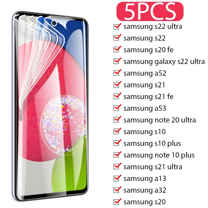5 шт., гидрогелевые пленки для Samsung A52S 5G A12 A22 A32 A23, Защита экрана для Samsung S21 Plus S22 Ultra Note S20 FE 5G S10 Plus
5 шт., гидрогелевые пленки для Samsung A52S 5G A12 A22 A32 A23, Защита экрана для Samsung S21 Plus S22 Ultra Note S20 FE 5G S10 Plus