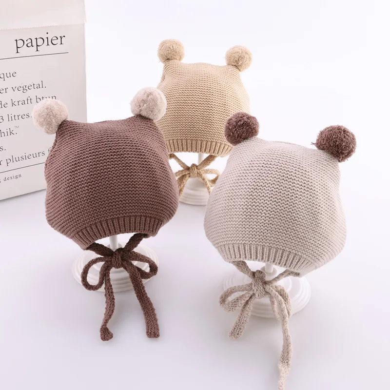 

Winter Spring Crochet Baby Hat Soft Pompom Infant Toddler Cap Beanie Solid Color Kids Knitted Warm Bonnet Hat