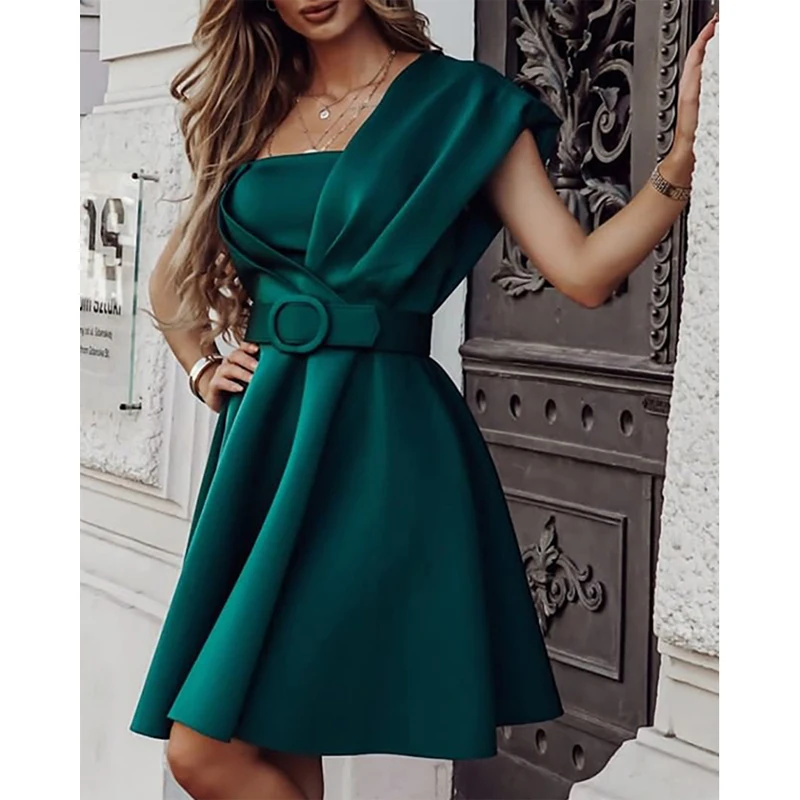 Women One Shoulder party club dress robes formal Mini Dress with belt party vestido
Women One Shoulder party club dress robes formal Mini Dress with belt party vestido