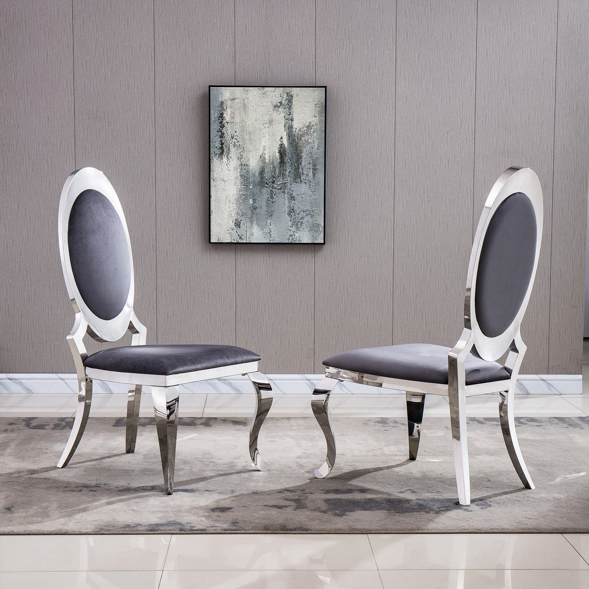 

Velvet Dining Chair with Oval Backrest Set of 2, Stainless Steel Legs