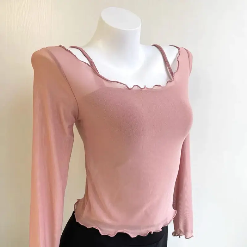 

BEENLE Ruffled Mesh Gauze Dance Practice Suit Female Pullover Summer Sunscreen Smock Ballet Top Woman Fashion Spring Chiffon