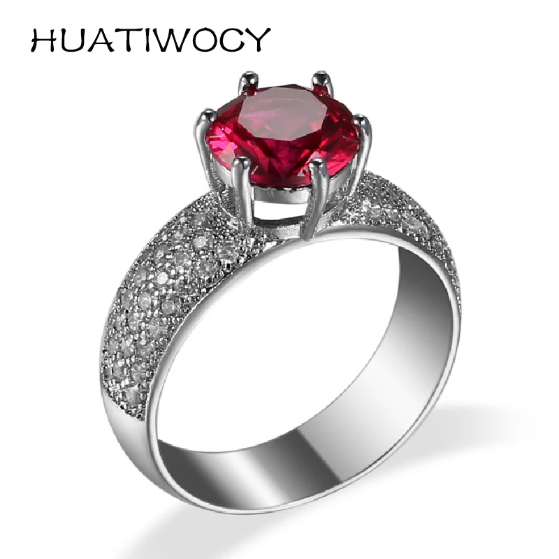 

HUATIWOCY Vintage Women Ring with Ruby Zircon 925 Silver Jewelry Accessories for Wedding Engagement Party Gift Finger Rings
