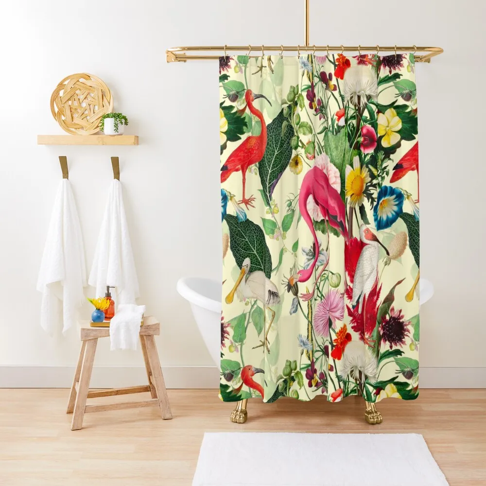 

Tropical,vintage,exotic,summer,birds,flowers,flamingo Shower Curtain Bathroom Shower Waterproof Fabric Shower Curtain
