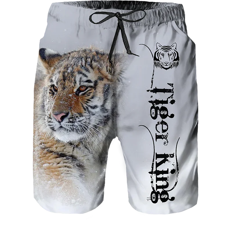 

2024 Summer New Men Beach Shorts Casual Cool Animal 3d Print Tiger Short Pants Running Trunks Ice Shorts Male Pockets Swimwear