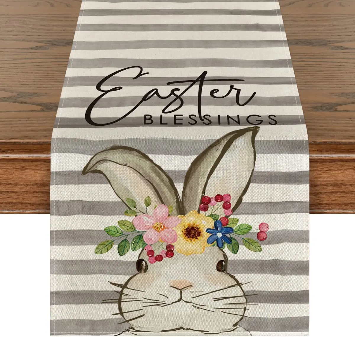 

New Easter Linen Stain Resistant Table Runner Rabbit Carrot Table Mat Stripes Party Home Table Decor Coffee Table Decoration