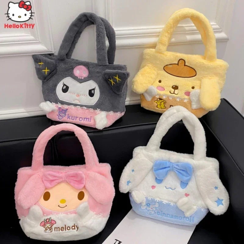 

Kawaii Sanrios Hello Kittys Cinnamoroll Girls Cartoon Bag Anime Cute Kuromi My Melody Plush Toys Children Handbag Shoulder Bag