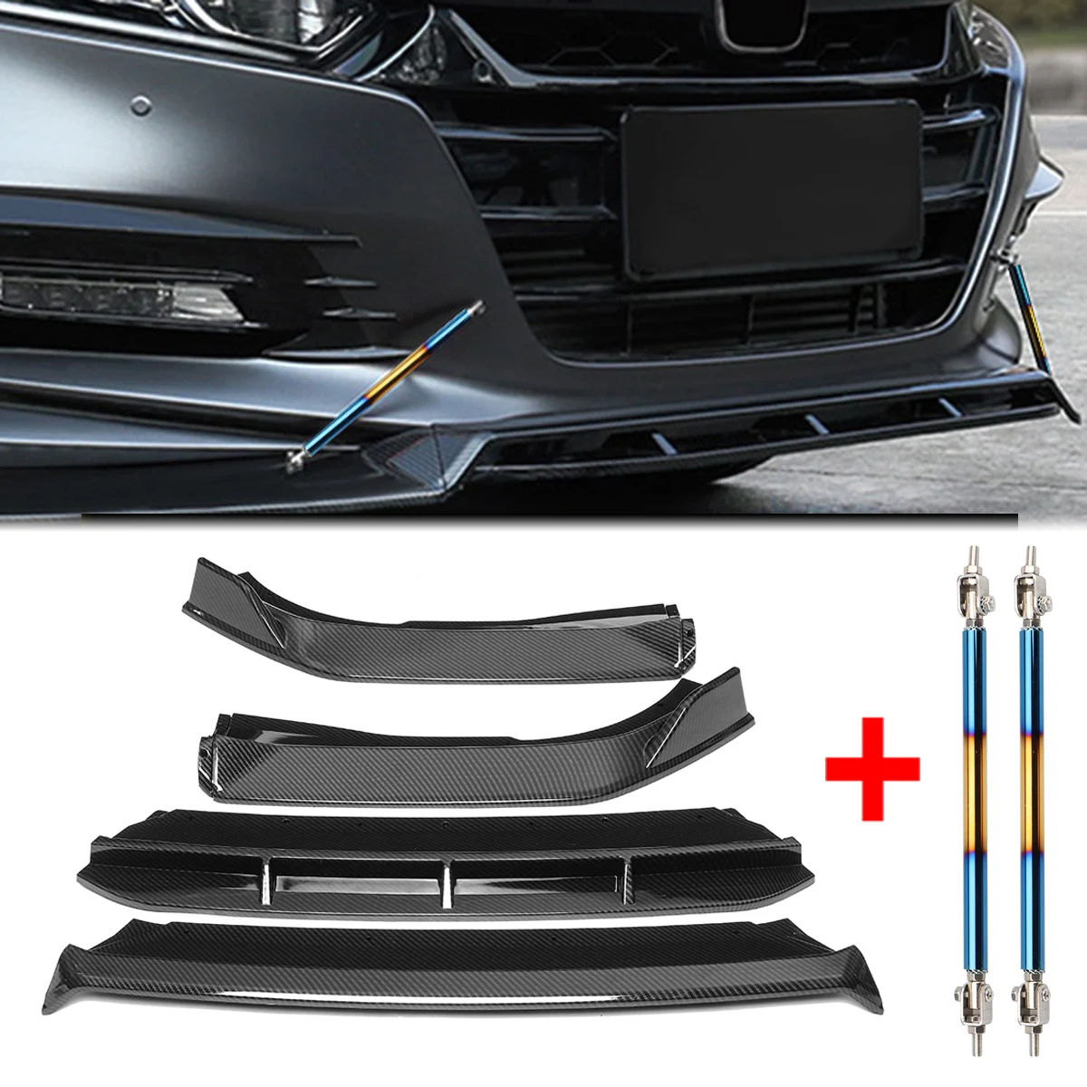 4PCS Front Bumper Lip Side Lower Splitter Spoiler Body Kit + Strut Bar Support For Honda Accord 2018 - 2021 10th Car Accessories
4PCS Front Bumper Lip Side Lower Splitter Spoiler Body Kit + Strut Bar Support For Honda Accord 2018 - 2021 10th Car Accessories