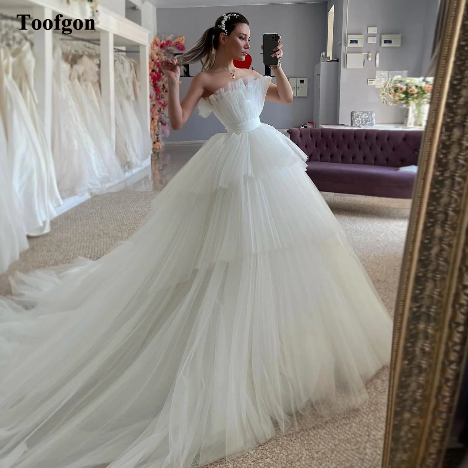 Toofgon Exquisite A-Line Wedding Dresses Pleated Soft Tulle Layers Skirt Dubai Arabia Bridal Dress Bride Formal Party Gowns
Toofgon Exquisite A-Line Wedding Dresses Pleated Soft Tulle Layers Skirt Dubai Arabia Bridal Dress Bride Formal Party Gowns