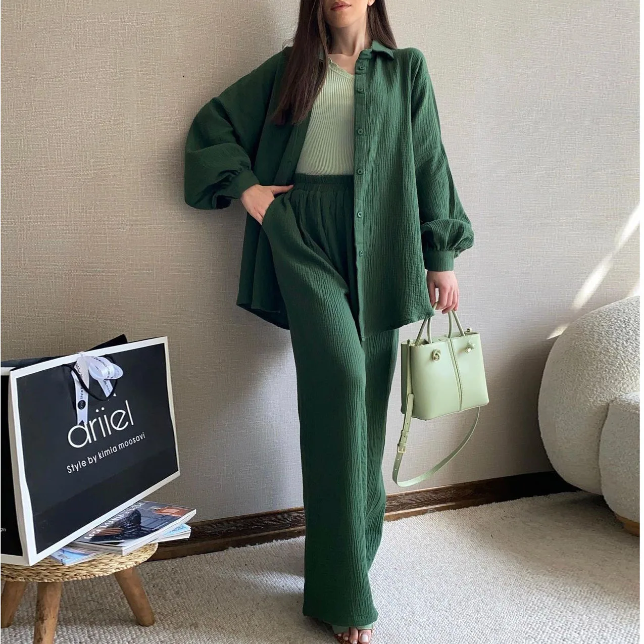 Women Two Piece Set Pant Sets Long Sleeve Turn Down Collar Shirt Button Tops Elastic Waist Trousers Ladies Outfits Leisure
Women Two Piece Set Pant Sets Long Sleeve Turn Down Collar Shirt Button Tops Elastic Waist Trousers Ladies Outfits Leisure