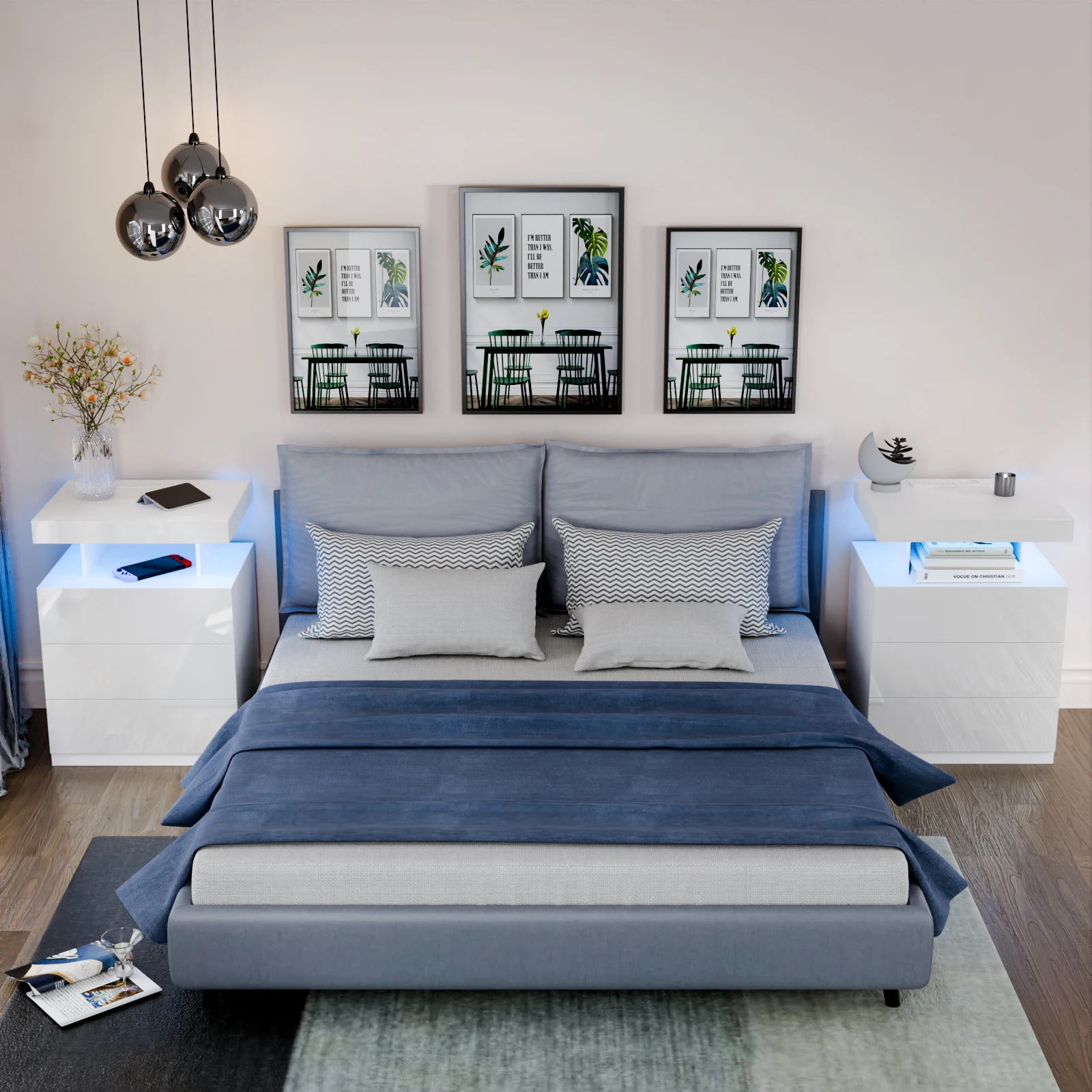 Nightstand LED Light Bedside Table With 3 Drawer Waterproof Modern Style Adjustable Brightness Bedroom Furniture Cabinet Storage Nightstand LED Light Bedside Table With 3 Drawer Waterproof Modern Style Adjustable Brightness Bedroom Furniture Cabinet Storage