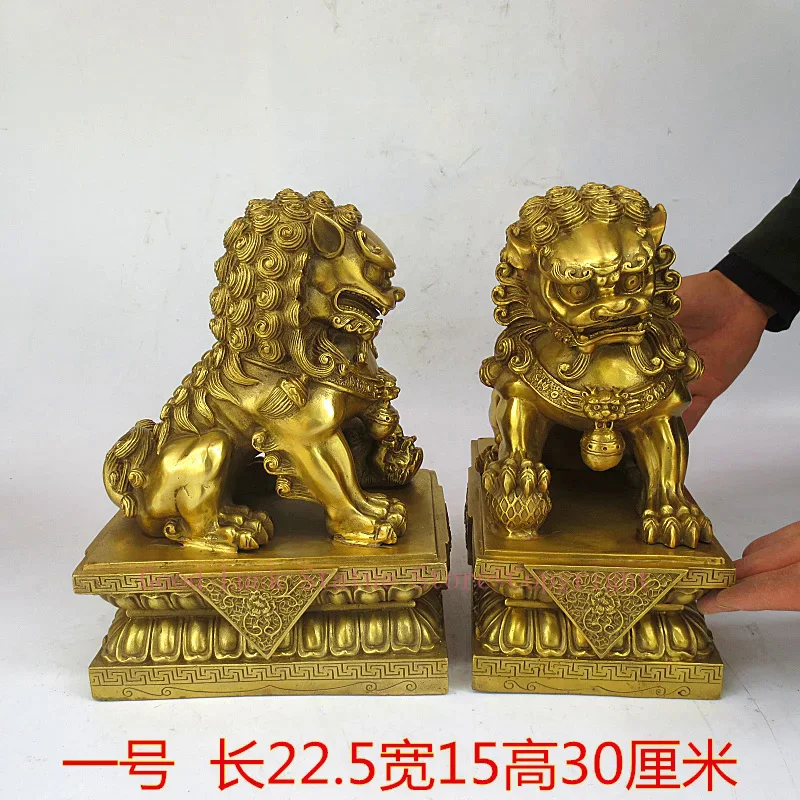 

A pair 30CM LARGE HOME shop office Lobby efficacious talisman thriving business money GOOD Luck brass lions FENG SHUI art statue