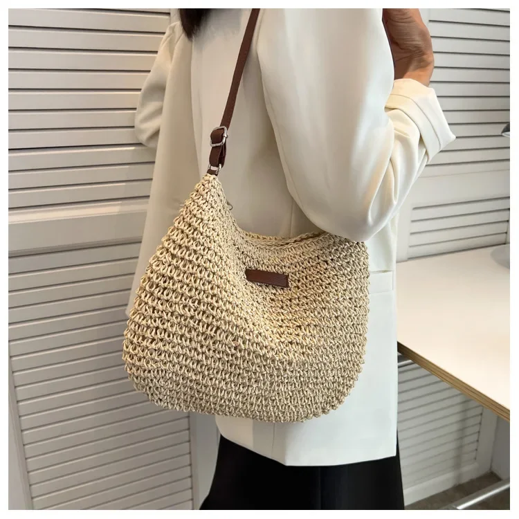 Summer Woven Travel Tote - Large Capacity Straw Beach Shoulder Bag 11 S7c8f851a990341c8a29a4eb4fffd4e58v
