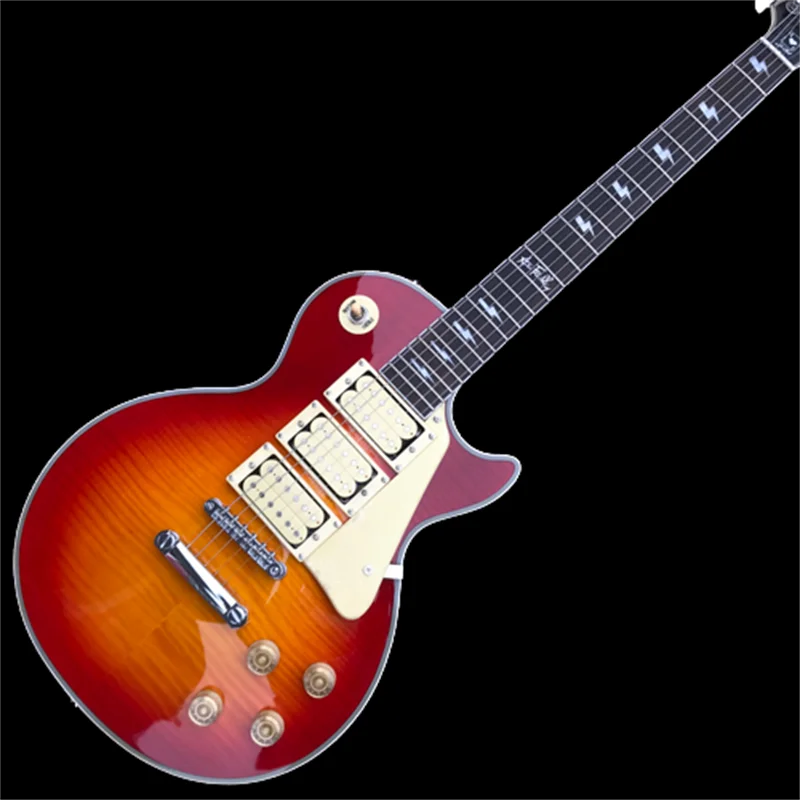 

Ace Frehley Electric Guitar Tiger Maple Top Cherry Sunburst Three Humbucker Pickups Rosewood Fingerboard Free Shipping in Stock