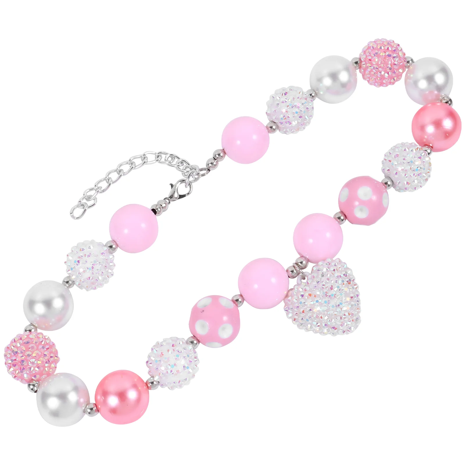 

Bubblegum Jewelry Chunky Bubblegum Necklace Pink White Bead Necklace Shiny Heart Pendant Lovely Children Jewelry Pretend