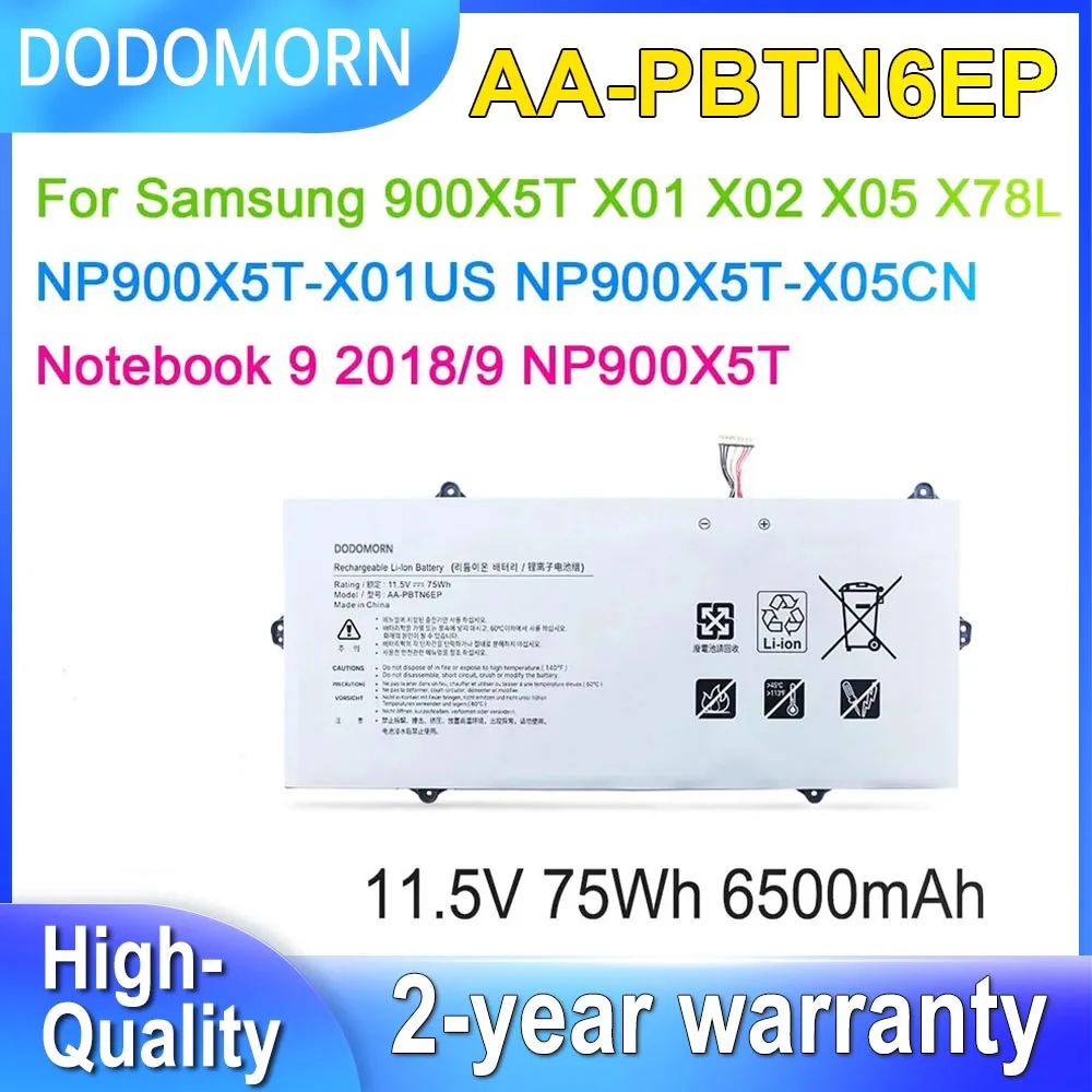 

DODOMORN AA-PBTN6EP For Samsung Notebook 9 2018 NP900X5T 900X5T X01 X02 X05 X78L X01US X05CN Series Laptop Battery 11.5V 75Wh