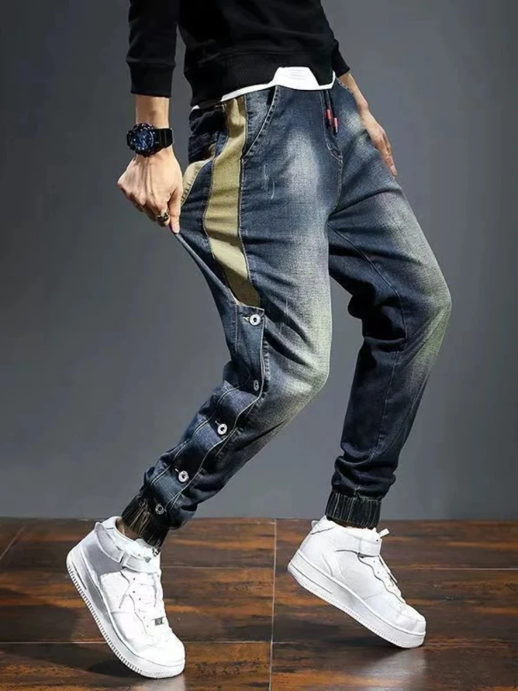 

Trousers Tight Pipe Slim Fit Men's Jeans Buttoned Spliced Man Cowboy Pants Cropped Elastic Stretch Skinny 2024 Korean Autumn Xs