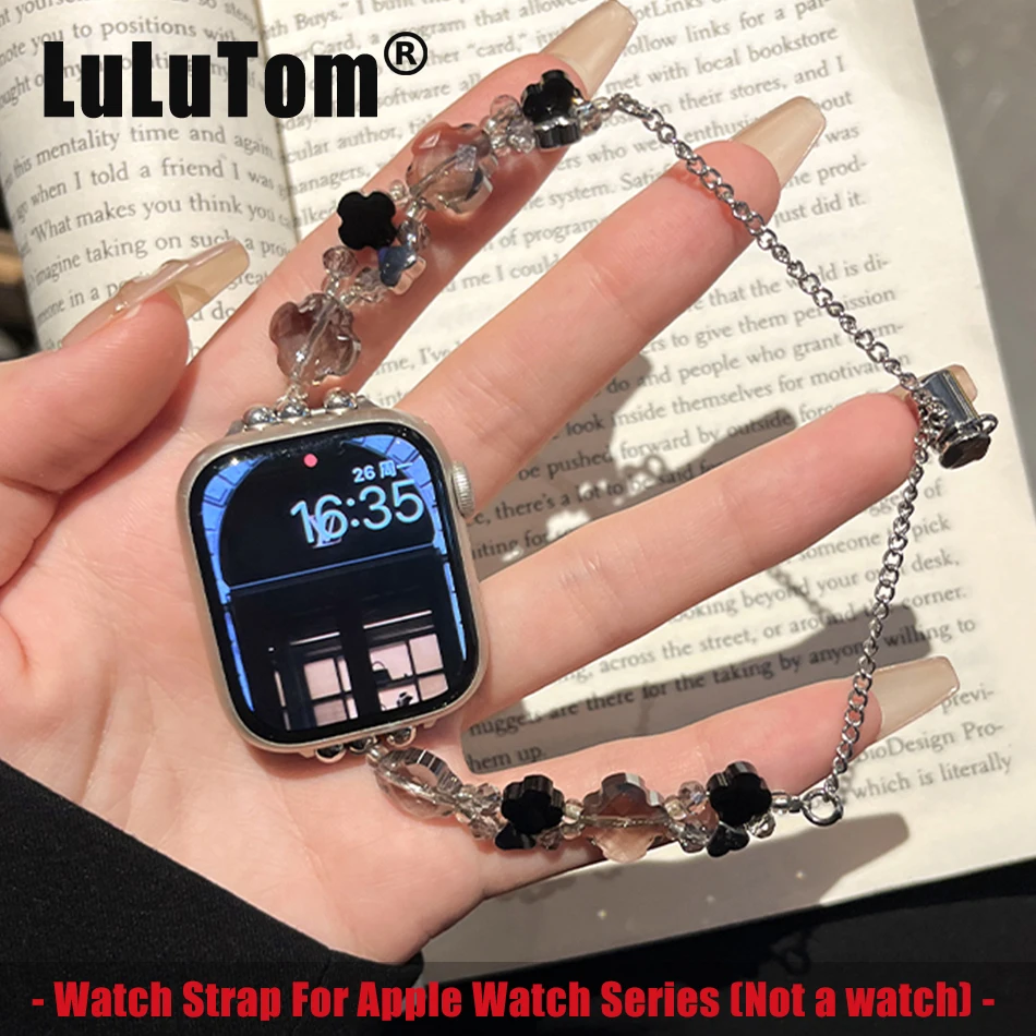 

Роскошный ремешок для браслета с кристаллами для Apple Watch Series 9 8 7 6 5 SE 38/40/41/42/44/45 мм, полимерный цветочный ремешок для iWatch UItra 2 49 мм