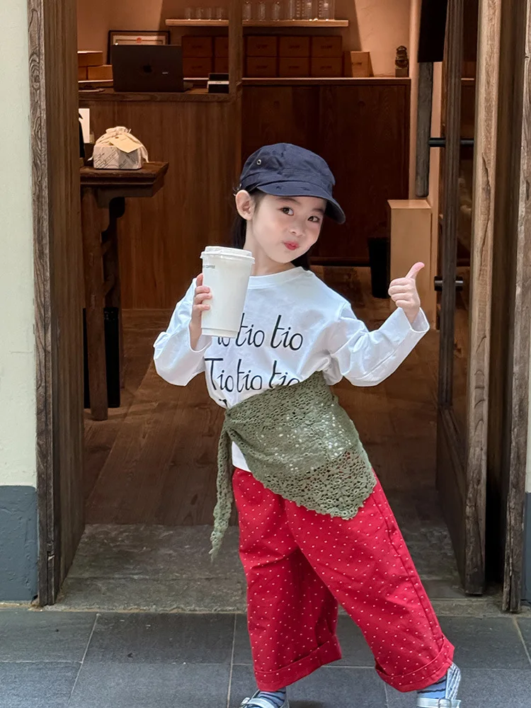 2025 Autumn New Children Loose Trousers Cotton Girls Polka Dot Casual Pants Boys Harem Pants Kids Straight Pants Baby Clothes 25 S7c9c84a517b843a4b71001f43db596745