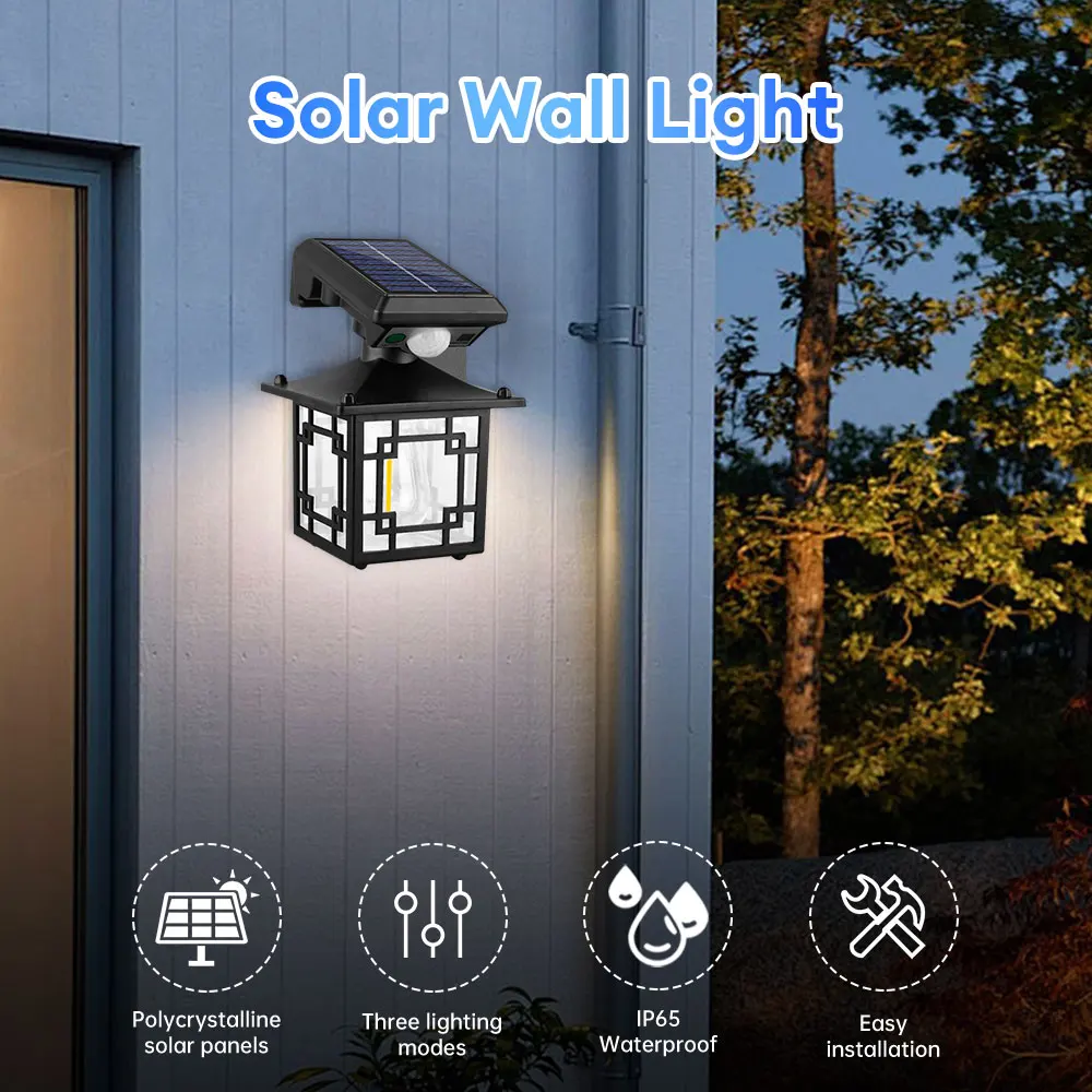 

LED Solar Wall Lamp PIR Motion Sensor Wall Light Outdoor Waterproof Garden Light Solar Power Yard Tungsten Lamp Fence Light