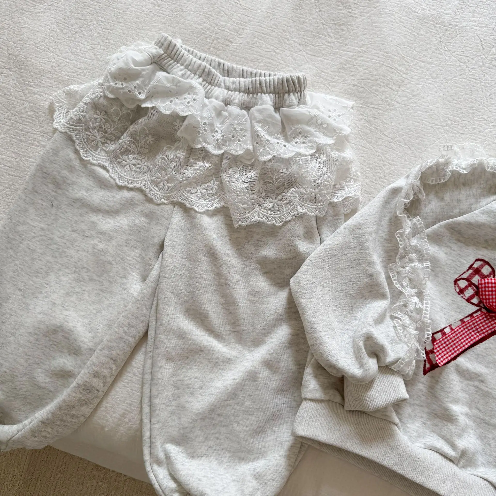 2025 Autumn New Children Long Sleeve Clothes Set Girls Lace Bow Sweatshirt + Sweat Pants 2pcs Suit Cotton Kids Casual Outfits 4 S7ca1c847600542cbba2ba1ab64b43a93B
