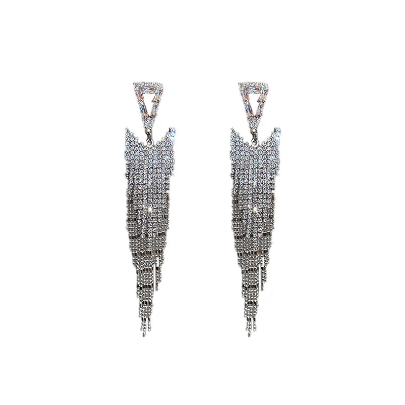 

Silver Needle Triangle Diamond Tassel Earrings Fashion Exaggerated Earrings Party 2022 Luxury High-End Women Accessories Gifts