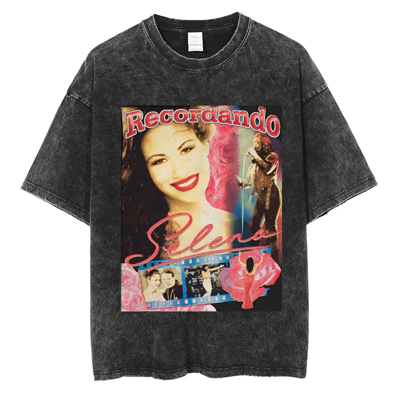 

Recordando SELENA Graphic T-shirt High Quality Cotton Washed Vintage Oversized Shirt American Style Men Women Short Sleeve Tees