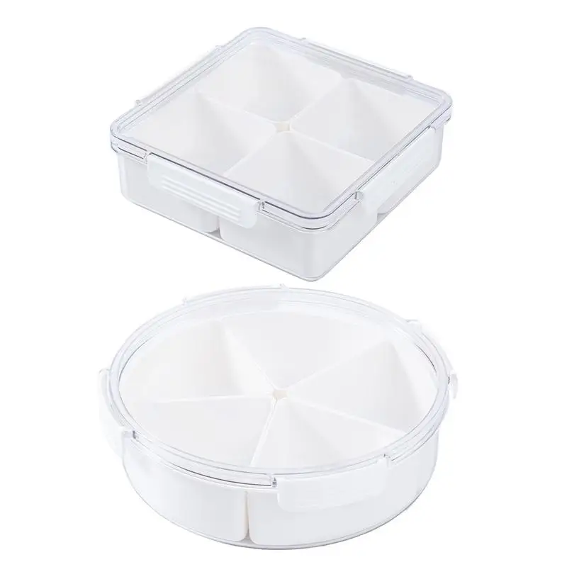 

4/5 Compartments Vegetable Storage Containers Divided Storage Box With Lid Transparent Stackable Platter Tray For Vegetables