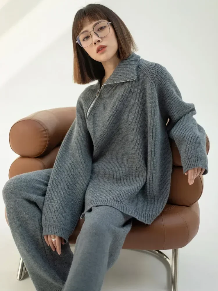 Sweaters 2 Piece Sets Womens Outfits Double Zipper Design Fashion Wide-leg Pant Sets High Collar Sweaters Women Two Piece Set
Sweaters 2 Piece Sets Womens Outfits Double Zipper Design Fashion Wide-leg Pant Sets High Collar Sweaters Women Two Piece Set